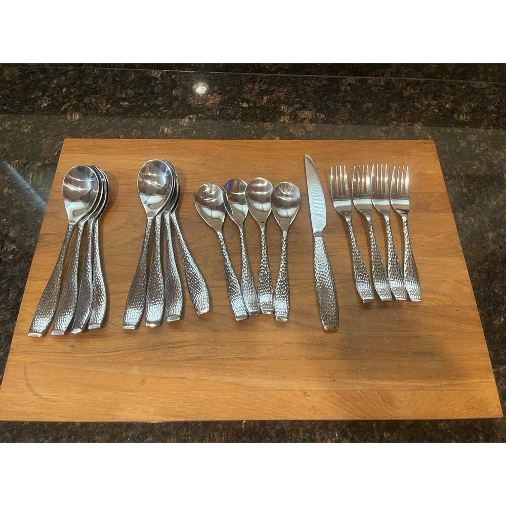 17 pc Heritage Hammered Stainless Flatware - Mixed Lot